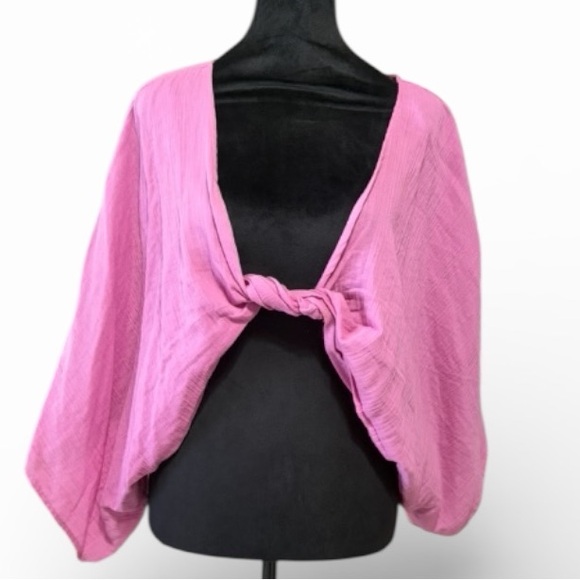 Free People Linen Twist Front Cropped Top in Orchid, Magenta OS - Picture 9 of 9